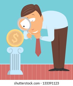 Money expert analyzing currency