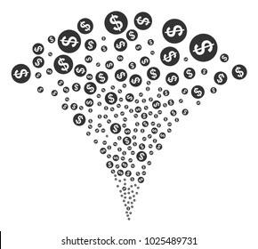 Money exploding fountain. Vector illustration style is flat iconic symbols. Object fountain combined from random pictograms as money fireworks.