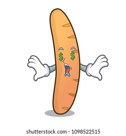 Money eye baguette mascot cartoon style