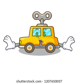 Money eye clockwork toy car isolated on mascot