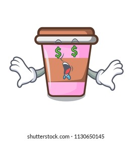 Money eye coffee cup mascot cartoon vector illustration