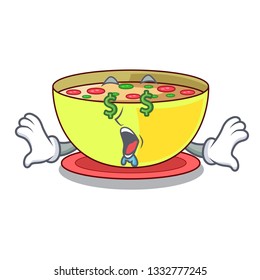 Money eye corn chowder in a cartoon plate