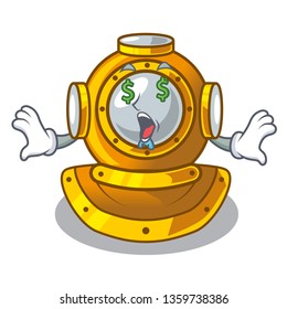 Money eye diving helmet on a cartoon table
