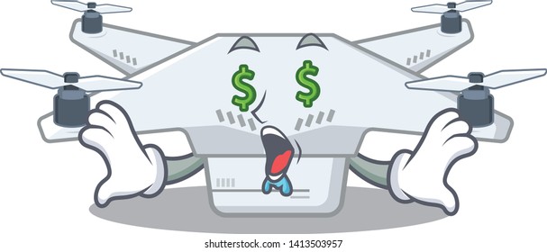 Money eye drone on a wooden cartoon table