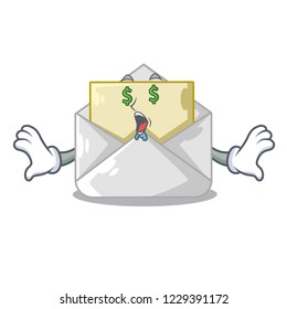 Money eye envelope opened on shape white mascot
