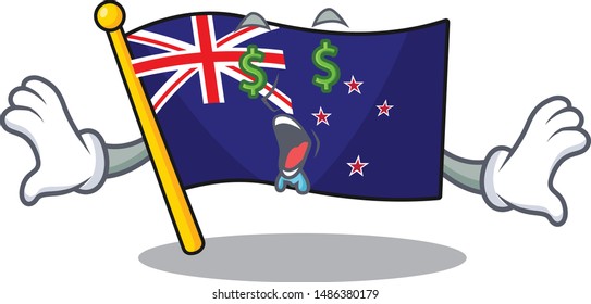 Money eye flag new zealand in cartoon drawer