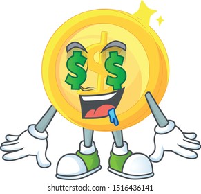 Money eye gold coin cartoon character mascot style