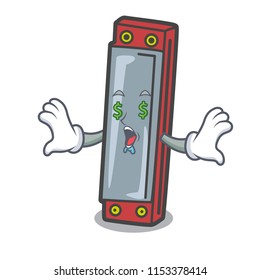 Money eye harmonica mascot cartoon style