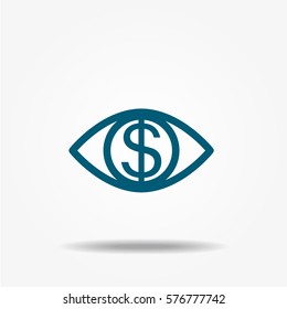 Money eye icon, vector symbol