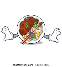 Money eye jajangmyeon on a character wooden table