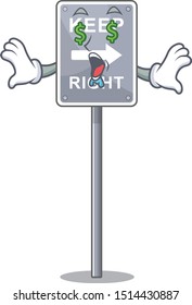 Money eye keep right on side road character