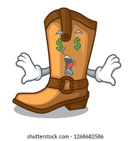 Money eye leather cowboy boots shape cartoon funny