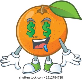 Money eye orange fruit cartoon mascot on white background.