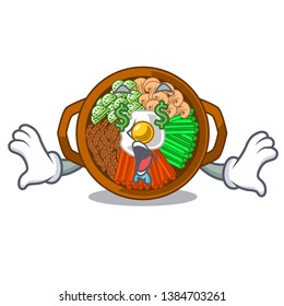 Money eye plate containing bibimbap cartoon on table