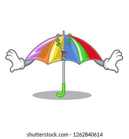 Money eye playing rain with umbrella rainbow cartoon