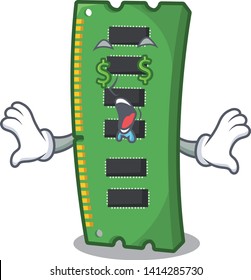 Money eye RAM memory card above cartoon table