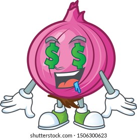 Money eye raw red onion cartoon on white background