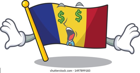 Money eye romanian flag hoisted on character pole