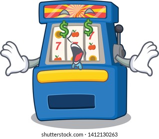 Money eye slot machine attached to cartoon wall