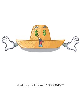 Money eye straw hat in cartoon wood shape