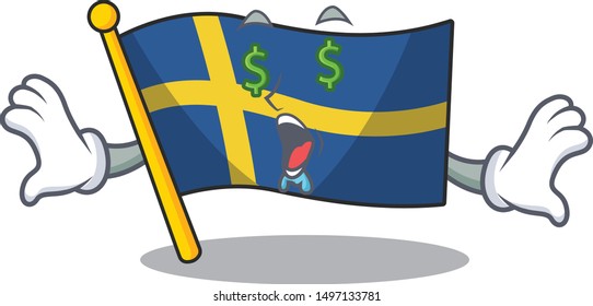 Money eye swede flags flutter on character pole