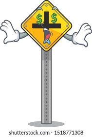 Money eye toy crossing sign on cartoon table