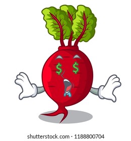 Money eye whole beetroots with green leaves cartoon
