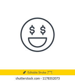 Money Eyes Emoji (Emoticon) Icon / Vector - In Line / Stroke Design
