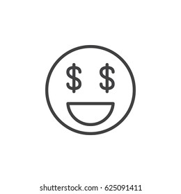 Money Face, Dollar Sign Eyes line icon, outline vector sign, linear style pictogram isolated on white. Symbol, logo illustration. Editable stroke. Pixel perfect