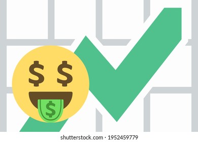 Money Face Emoji Against Chart With Upwards Trend,concept Vector Illustration