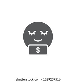 Money face smiling vector icon symbol emoticon isolated on white background