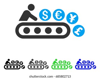 Money Factory flat vector illustration. Colored money factory gray, black, blue, green icon versions. Flat icon style for application design.