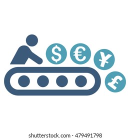 Money Factory icon. Vector style is bicolor flat iconic symbol, cyan and blue colors, white background.