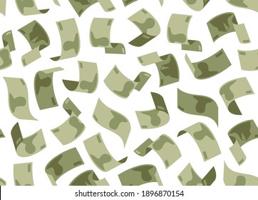 Money falling banknotes seamless vector wallpaper, endless background with cash finances.