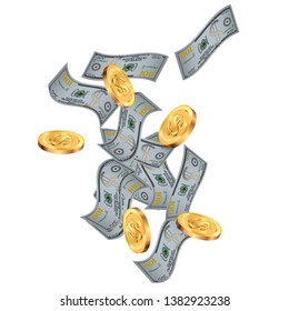 Money are falling down. Money rain. Vector illustration