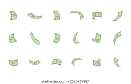 Dinero que cae o que vuela la Ilustración vectorial fijada aislada en el fondo blanco.