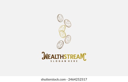 Money Falling Logo Hand drawn vector, Business Wealth logo symbol