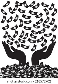 money falling on hands