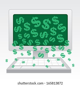 Money falling out of desktop computer 