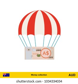 Money falling in parachutes down .  Australian dollar banknote vector illustration.