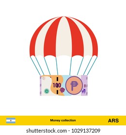 Money falling in parachutes down .  peso banknote vector illustration.