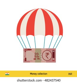 Money falling in parachutes down . Saudi Arabian Riyal banknote vector illustration.