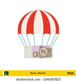 Money falling in parachutes down . Thai baht banknote vector illustration.

