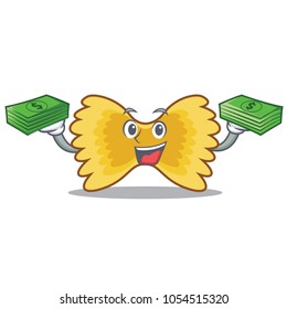 With money Farfalle pasta mascot cartoon