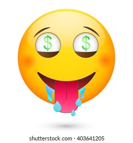 Money feaver emoticon.  Isolated vector illustration on white background