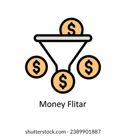 Geldfilter, Vektor-Umriss-Icon Design-Illustration gefüllt. Geschäfts- und Verwaltungssymbol auf weißem Hintergrund - EPS10-Datei