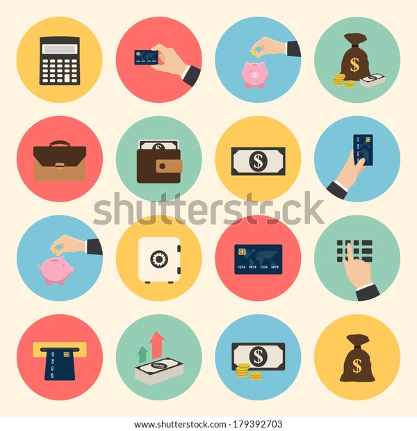 Money Finance Banking Flat Design Icons Stock Vector - 