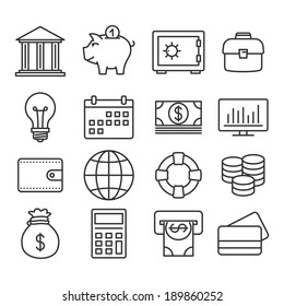 Money, Finance, Banking Icons: Vector Line Set