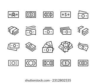 Money, finance, banking outline icons collection. dollar icon set, cash payment Coins Finance earnings button,vector, sign, symbol, logo, illustration, editable stroke