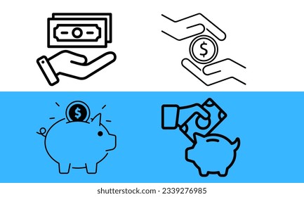 Money, finance, banking outline icons collection. Money line icons set vector illustration. 